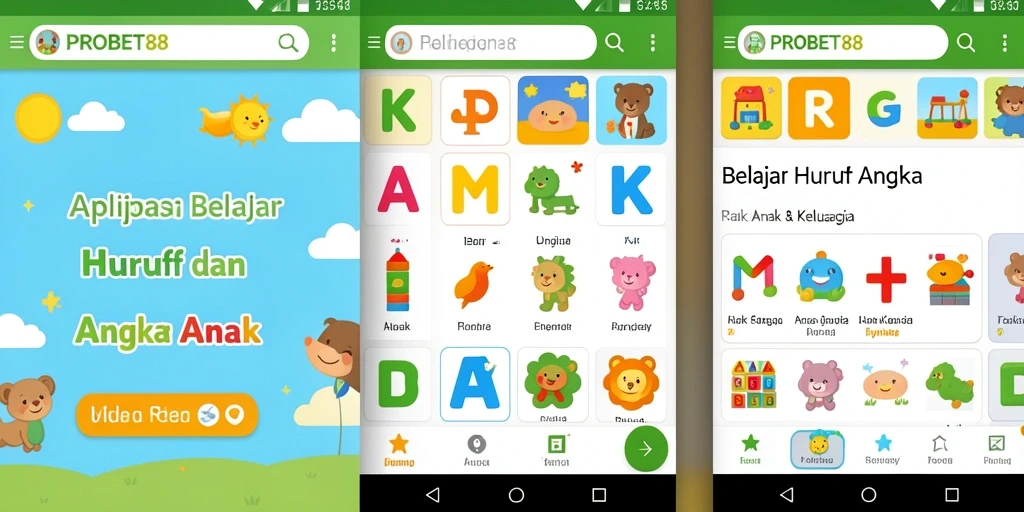 Antarmuka aplikasi Belajar Huruf Angka yang menarik dan interaktif.