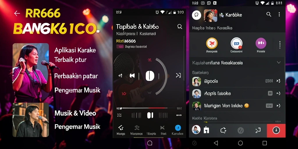 Tampilan antarmuka pengguna aplikasi Karaoke RR666 yang menarik.